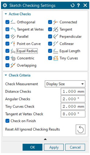 Sketch Checking Settings